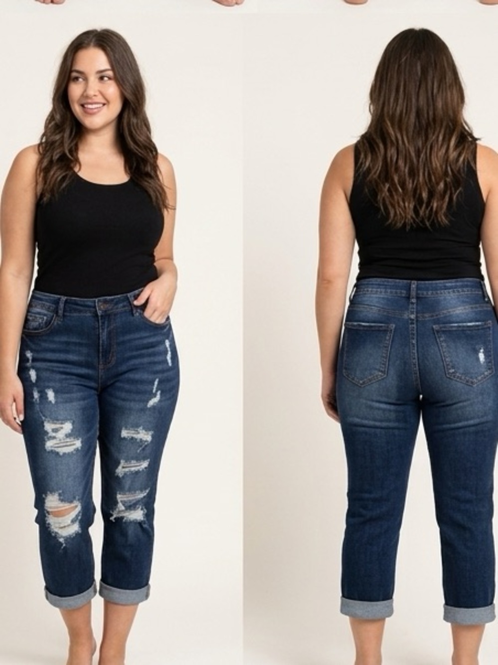 Wax Jeans Collection Distressed Boyfriend Jeans in Blue Waist 14
